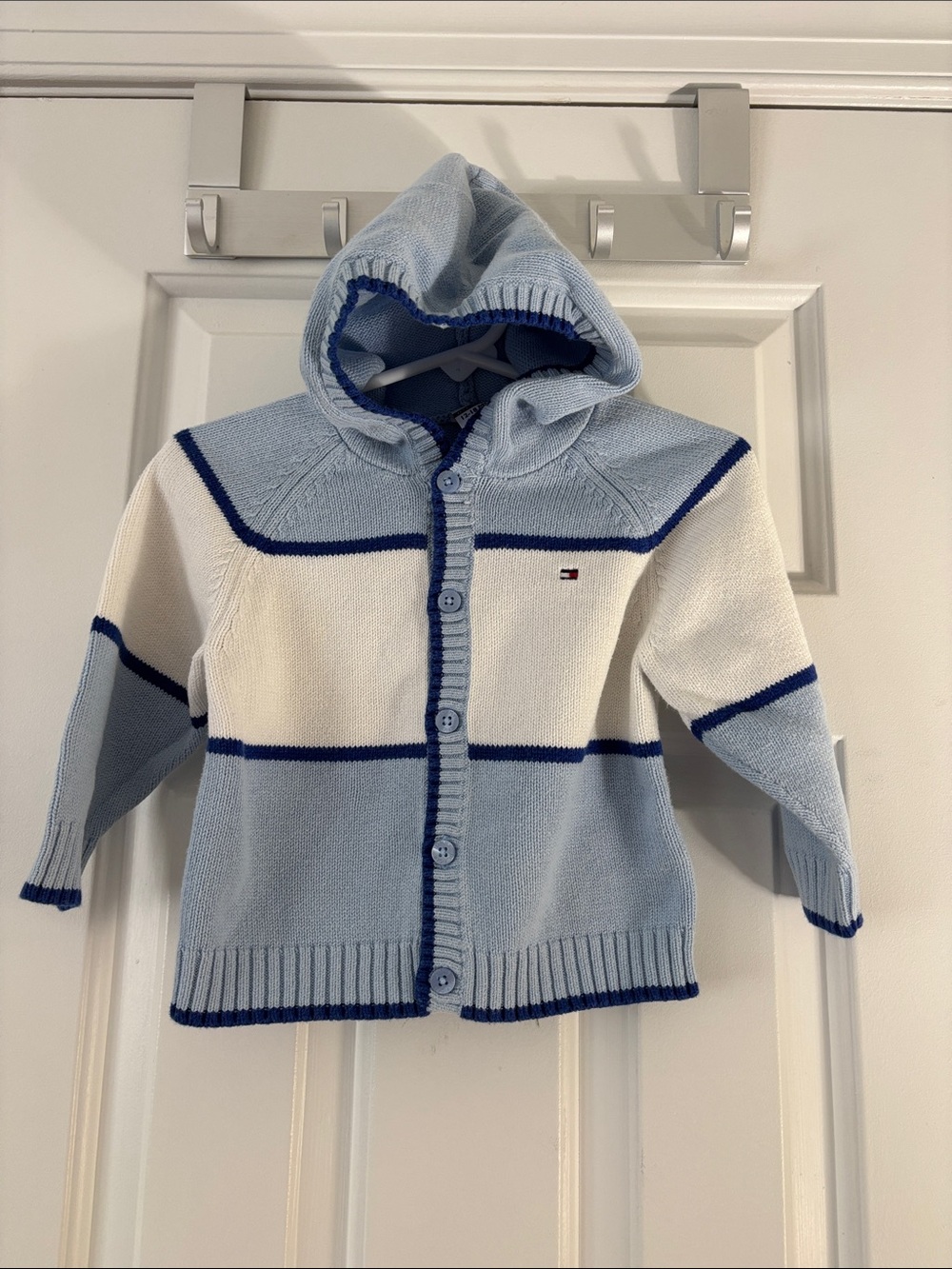 Tommy Hilfiger Light Blue, White & Navy Striped Hooded Cardigan